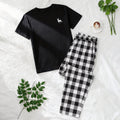 【Man】Men's Pajama Set, Deer Print Short-Sleeve Top and Plaid Long Pants Loungewear, 1 Top + 1 Pair of Pants, Suitable for Cool Weather