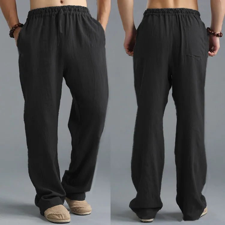 Mens Summer Casual Cotton Linen Loose Drawstring Yoga Pants Trousers  Men Clothing  Pantalones De Hombre Mens Pants