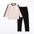 Children Clothes 2pcs Set Long Top and Pants Children Casual Set with Front Opening Cotton Kids Clothes Black Patches Sleeves