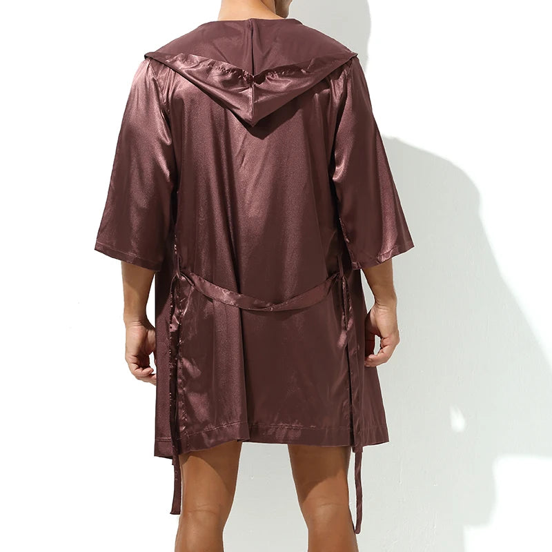 Men Bathrobes Summer Short Sleeve Homewear Silk Pajamas Bathrobe Mens Robes Sleepwear