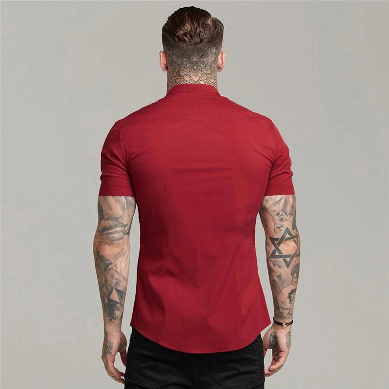 Mens Casual Broadcloth Shirt Summer Slim Fit Short Sleeve Plain Dress Shirt for Gym Business Social