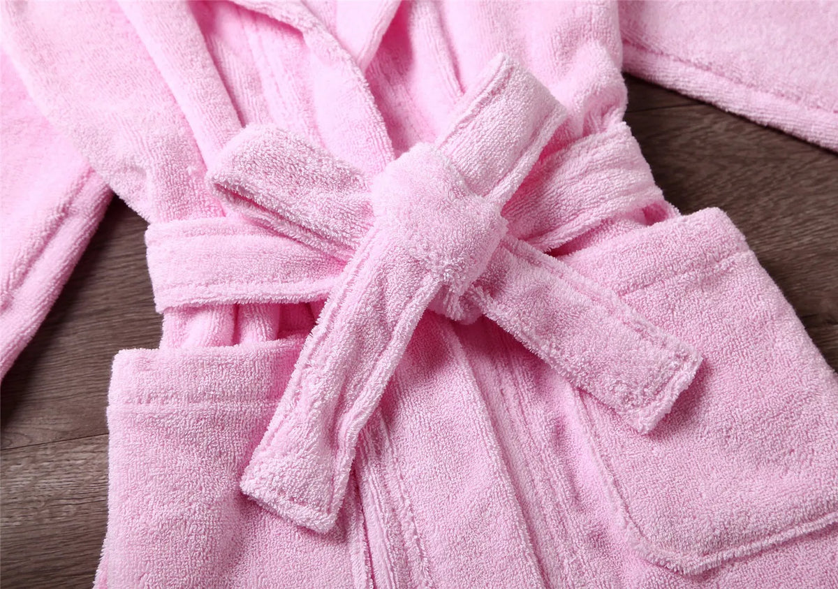 Kids Cotton Terry Bathrobe Sleepwear White Towel Nightgown Nightwear Loose Casual Hooded Robe Nightdress Child Home Clothes