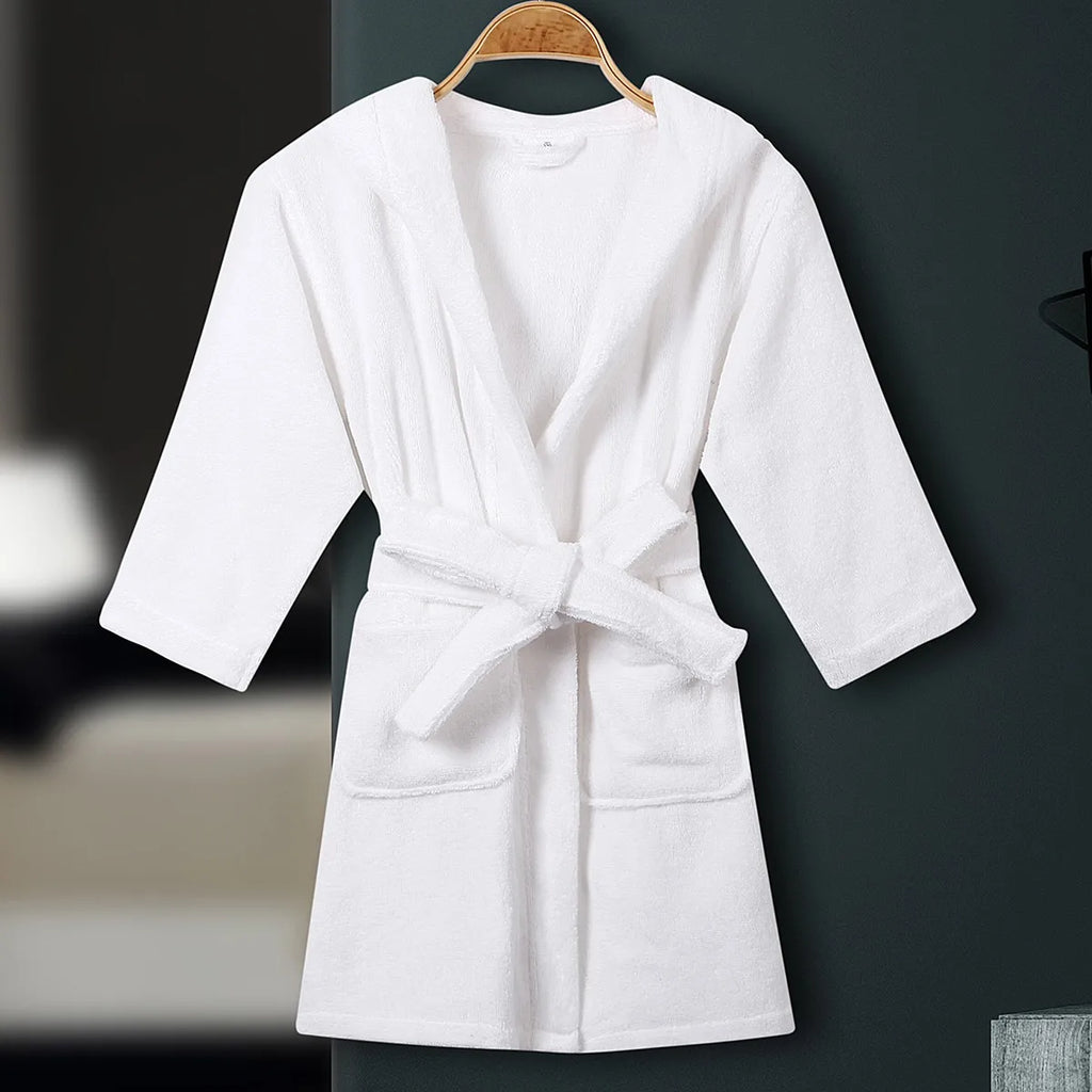 Kids Cotton Terry Bathrobe Sleepwear White Towel Nightgown Nightwear Loose Casual Hooded Robe Nightdress Child Home Clothes