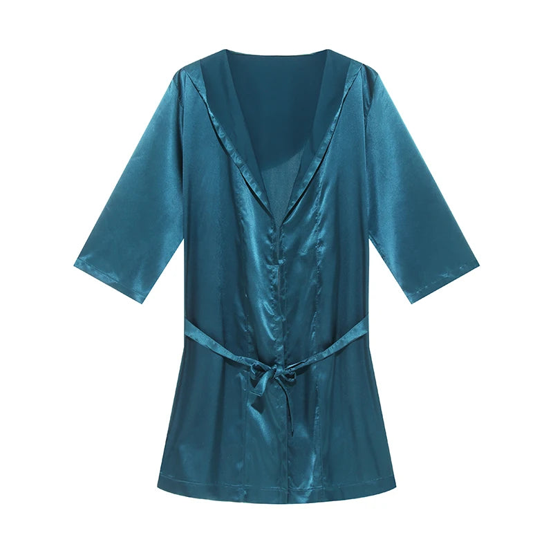 Men Bathrobes Summer Short Sleeve Homewear Silk Pajamas Bathrobe Mens Robes Sleepwear