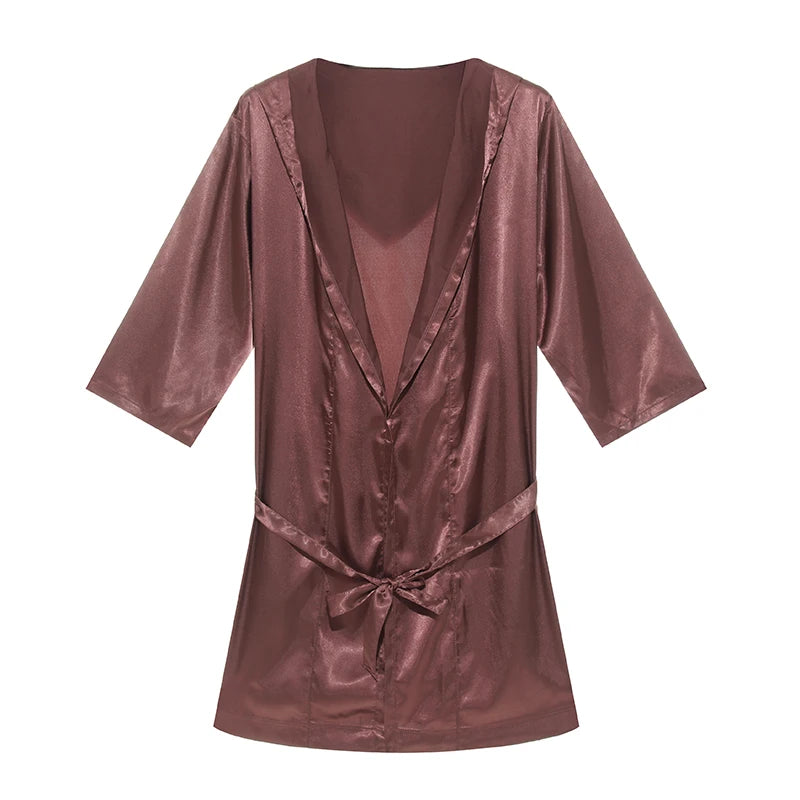 Men Bathrobes Summer Short Sleeve Homewear Silk Pajamas Bathrobe Mens Robes Sleepwear