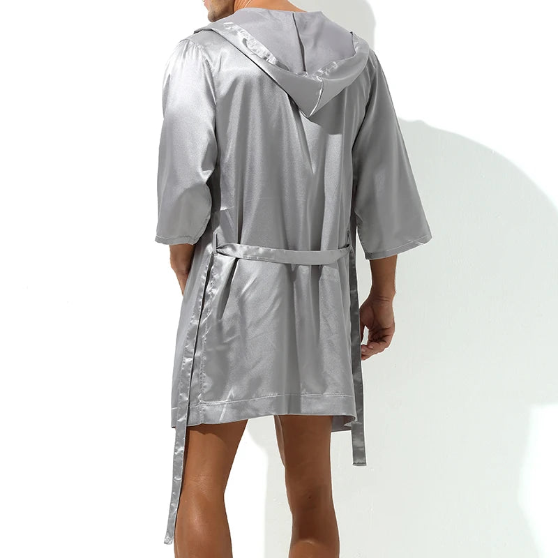Men Bathrobes Summer Short Sleeve Homewear Silk Pajamas Bathrobe Mens Robes Sleepwear