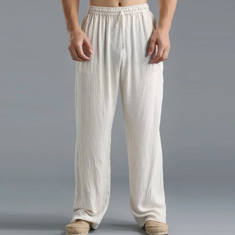 Mens Summer Casual Cotton Linen Loose Drawstring Yoga Pants Trousers  Men Clothing  Pantalones De Hombre Mens Pants