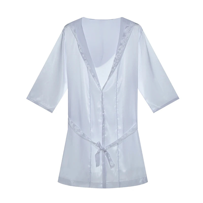 Men Bathrobes Summer Short Sleeve Homewear Silk Pajamas Bathrobe Mens Robes Sleepwear