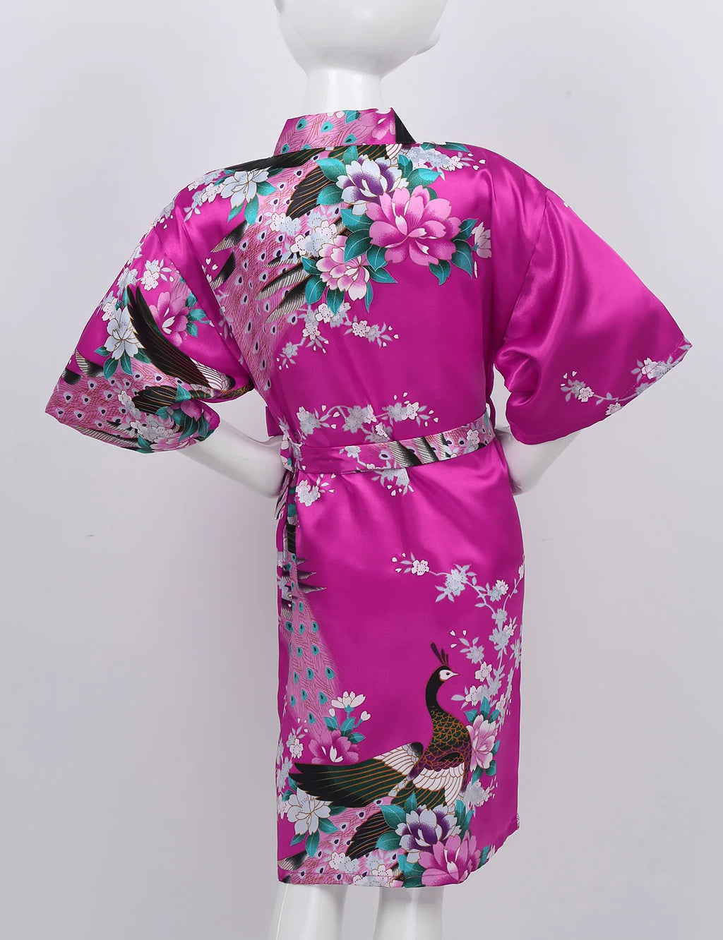 Girls Satin Kimono Robe Kids Sleepwear Peacock Flower Printed Children Bathrobe Nightgown Robe For Spa Party Wedding Birthday
