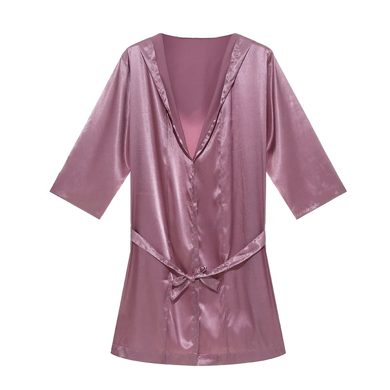 Men Bathrobes Summer Short Sleeve Homewear Silk Pajamas Bathrobe Mens Robes Sleepwear