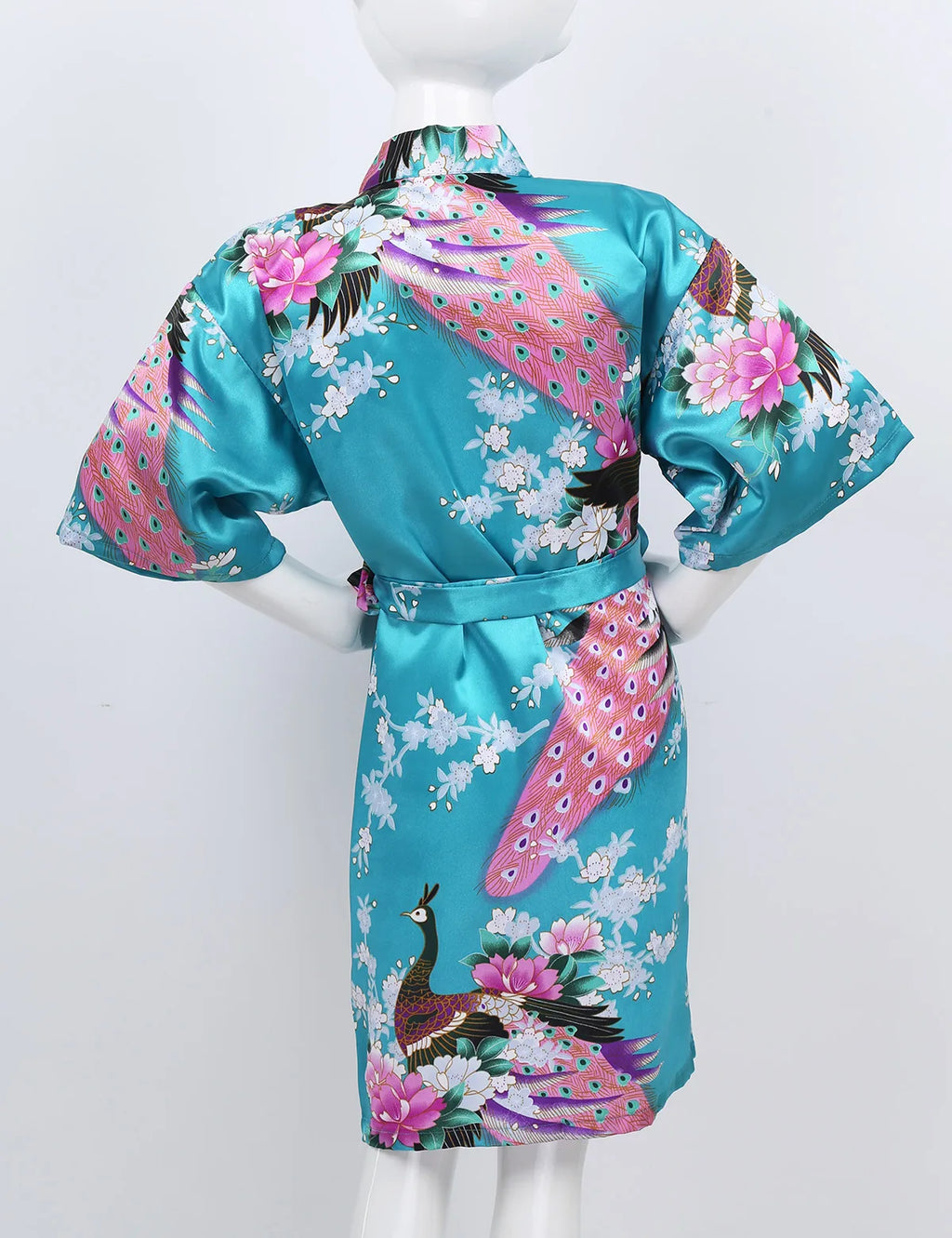 Girls Satin Kimono Robe Kids Sleepwear Peacock Flower Printed Children Bathrobe Nightgown Robe For Spa Party Wedding Birthday