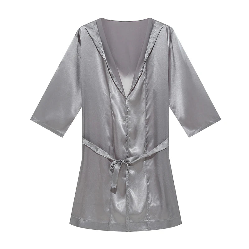 Men Bathrobes Summer Short Sleeve Homewear Silk Pajamas Bathrobe Mens Robes Sleepwear