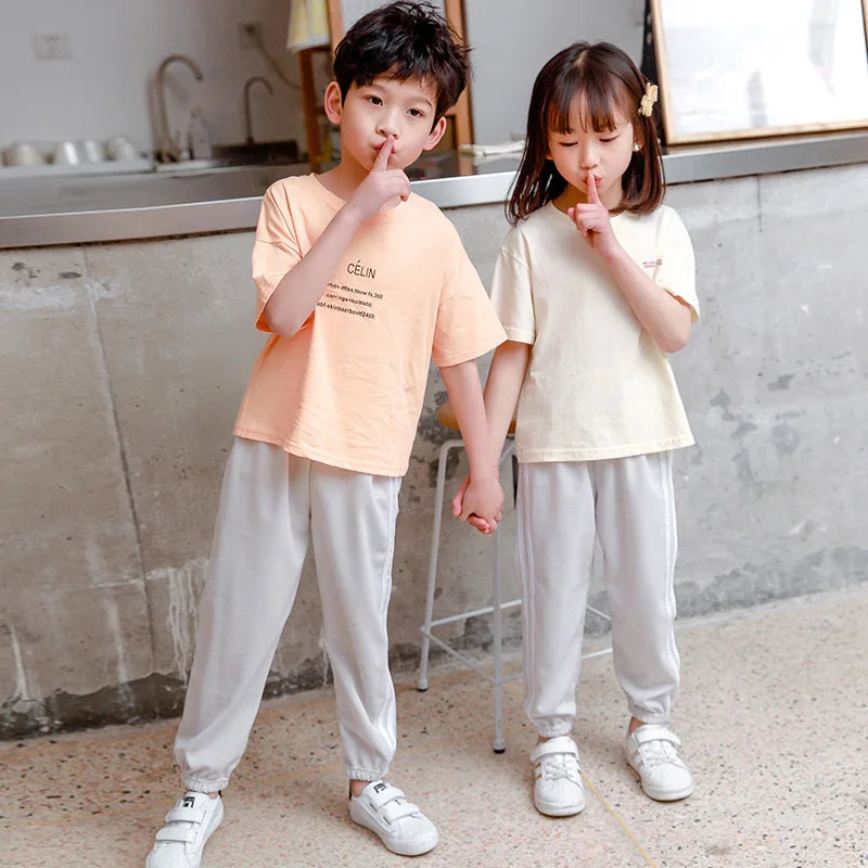 Children's Four Seasons Thin Casual Color Matching Pants Boys Casual Fashion Harem Pants Girls Candy-colored Joker 9 Pants Runn