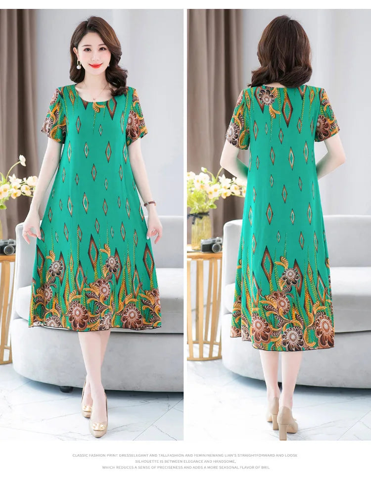 New Summer Home Clothing For Middle-aged Mothers Short Sleeve Sleepwear Dress Cotton Rayon Long Nightdress Women Nightgowns 5XL