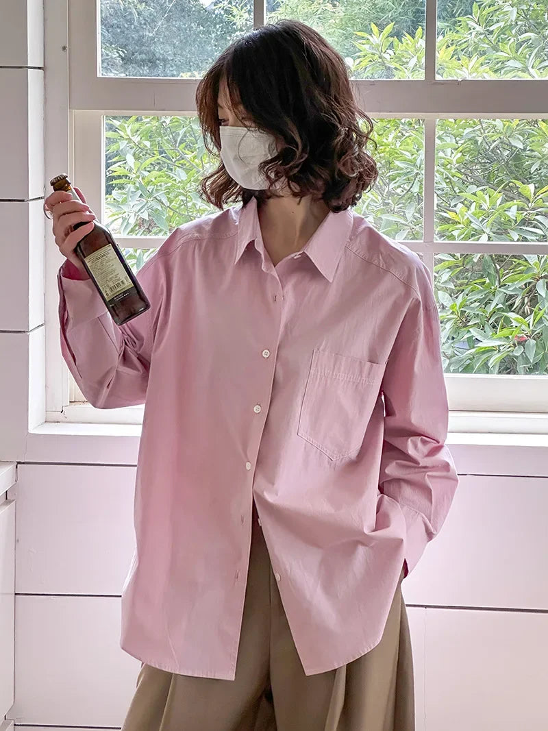 2026 Womens Tops And Blouses Fashion Pink White Shirts Blusas Roupa Women Spring Long Sleeve 100% Cotton Blouses Top Feminina