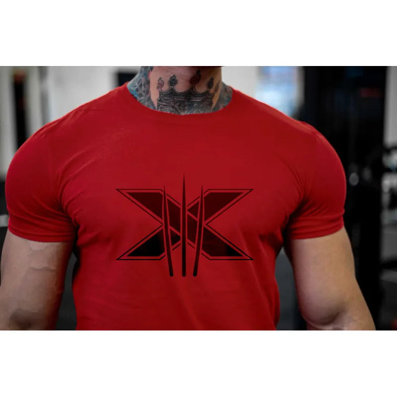Men's Gym Fitness Clothing Man Cotton Sports Short Sleeve T-shirt Running Training Slim Printed Shirt Sweatshirt Casual Tops