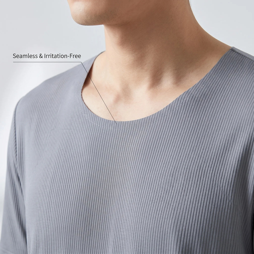 Men's Summer Loungewear Set: Ice-Silk Pajamas, Modal Seamless Round-Neck Lightweight Short-Sleeve T-Shirt, Men's Summer Clothing