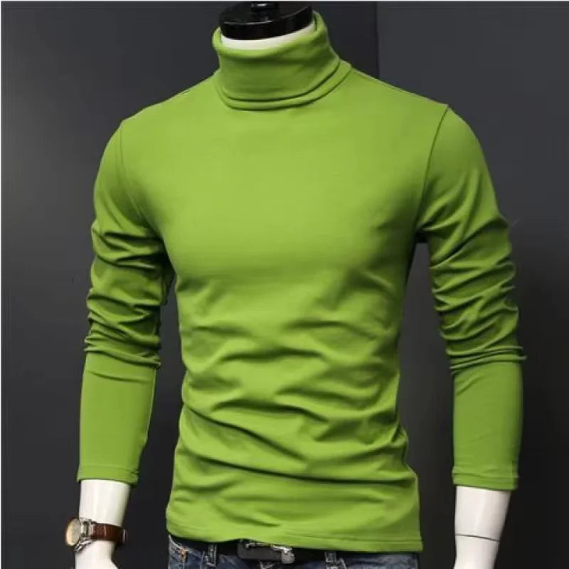 Men's Autumn and Winter Clothing, Warm High Neck T-Shirt, Slim Fit, Fashionable, High Stretch Long Sleeved Casual Breathable Pul
