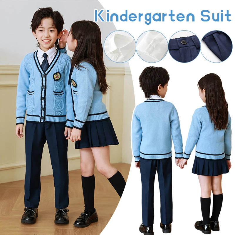 Children Kindergarten School Uniforms Spring Girls Pleated Skirts JK Suit Boy Coat+shirt+skirt+necktie+badge Performance Costume