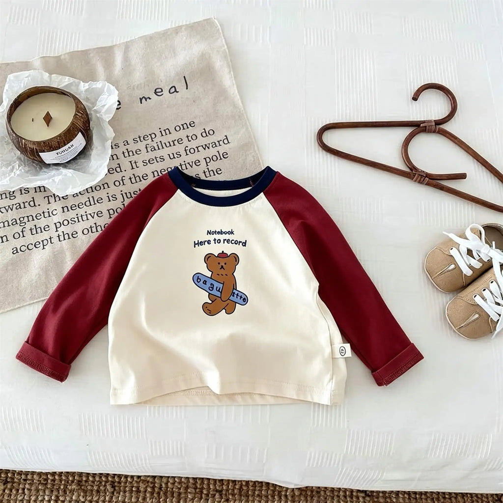 1-7 Age Children' Clothes Fashion New Style Kids Long Sleeve Tees Tops Loose Casual Baby Girl Boy Base Shirt Blouse Round Collar