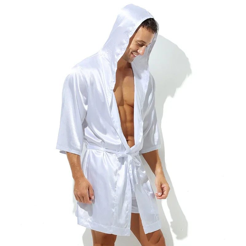 Men Bathrobes Summer Short Sleeve Homewear Silk Pajamas Bathrobe Mens Robes Sleepwear