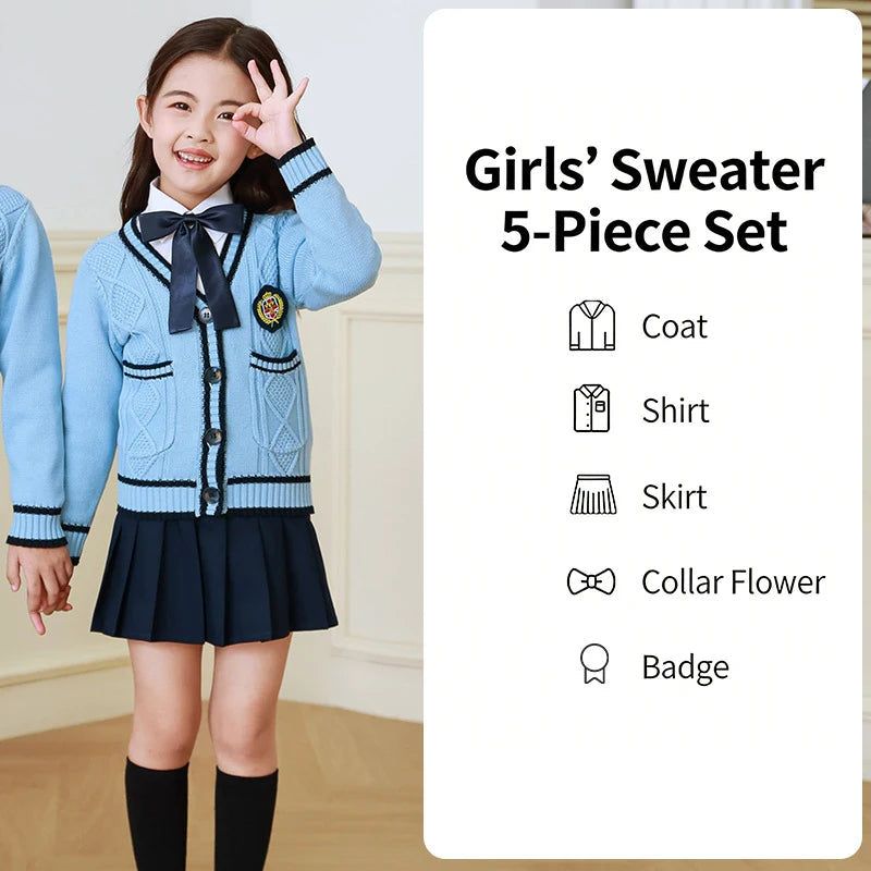 Children Kindergarten School Uniforms Spring Girls Pleated Skirts JK Suit Boy Coat+shirt+skirt+necktie+badge Performance Costume