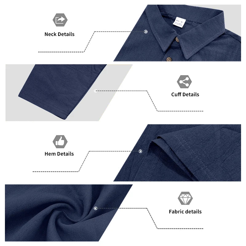 Men's Clothing Set Linen Two-Piece Set: Long-Sleeve Polo Shirt and Straight-Leg Pants Set, Casual Beach Sportswear