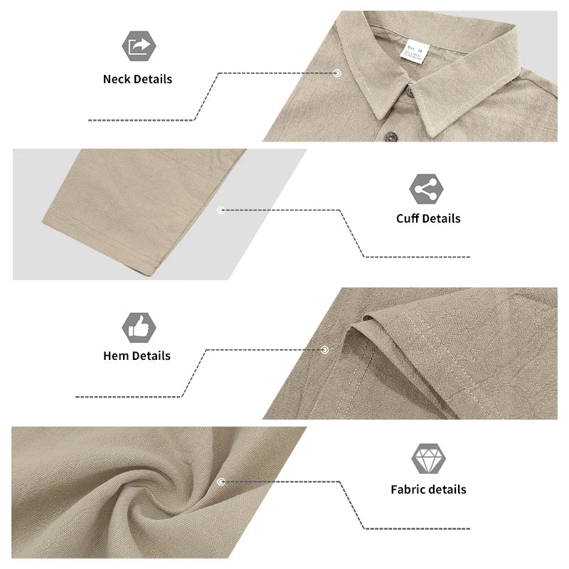 Men's Clothing Set Linen Two-Piece Set: Long-Sleeve Polo Shirt and Straight-Leg Pants Set, Casual Beach Sportswear