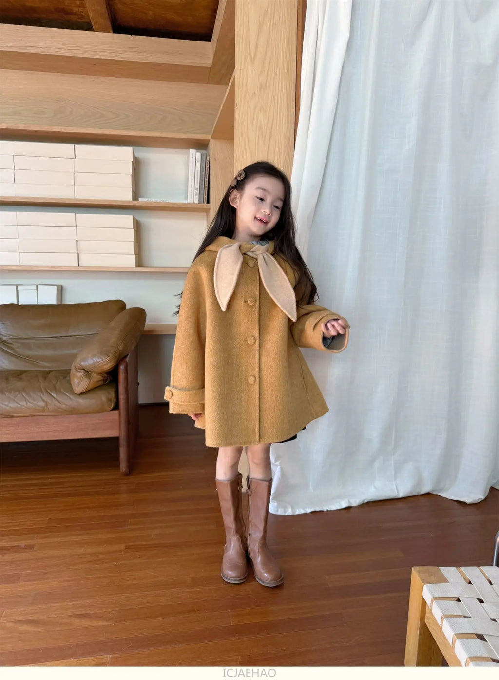 Teen Girl Clothes 2025 Children Wool Double Faced Girls Coat Clothes Kids Herringbone Outerwear Costumes Hooded Cape Handmade