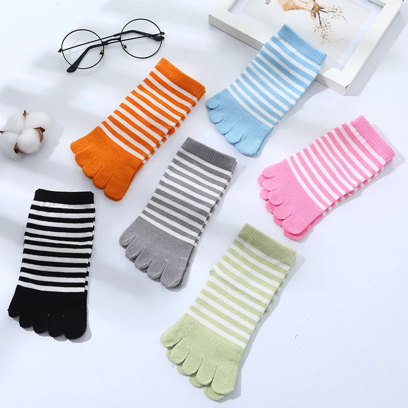 5 Pairs Children Kids Socks Thin Striped Cotton Five Finger for 4-12Y Boys Girls Casual Sports Breathable Five-toe Clothes Stuff