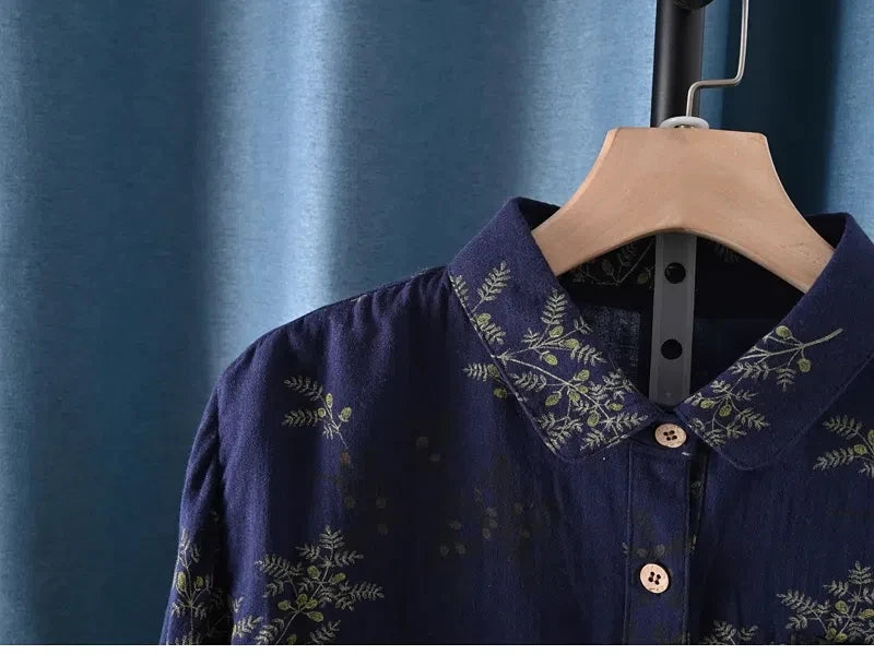 Middle Aged Women Clothing 100% Cotton Yarn Printed Shirts Long Sleeve Blouses for Women Spring Vintage Clothing