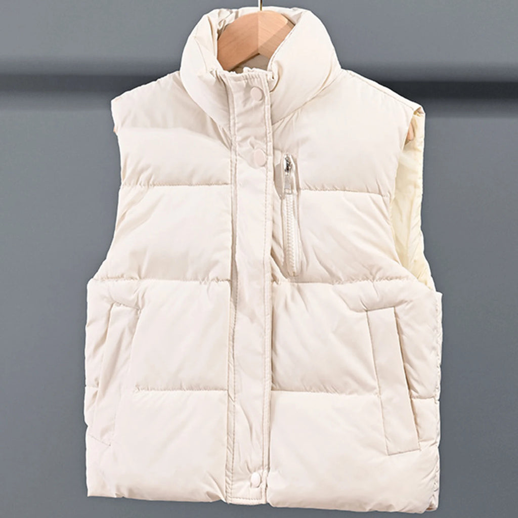 Children's Down Cotton Jacket,Girls Winter Vest,Warm Sleeveless Fleece Boys Waistcoat,Stand Collar Toddlers Quilted Coat