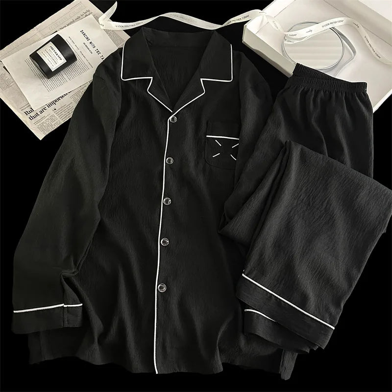 Men's Pajama Sets Casual Autumn Winter Sleepwear Long Sleeve Lapel Top Trousers Suit Male Home Wear Clothing Sleep Pijama Mujer