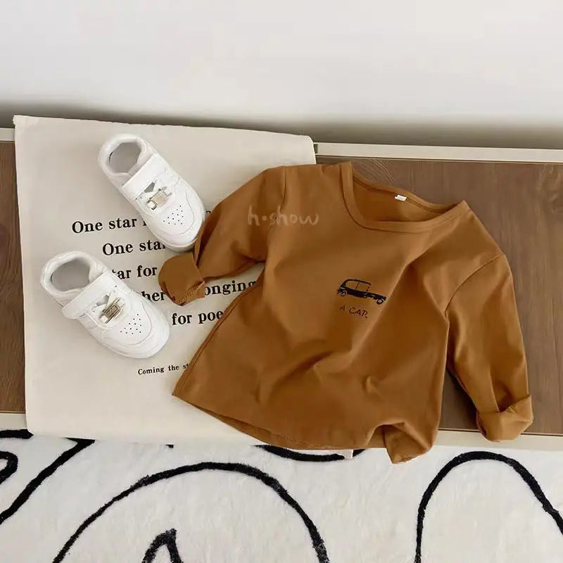 1-6 Age Children's Clothes Tops Tees Long Sleeved Popular Design Crewneck Pullover Blouse Boy Autumn Clothing Bottoming Shirts