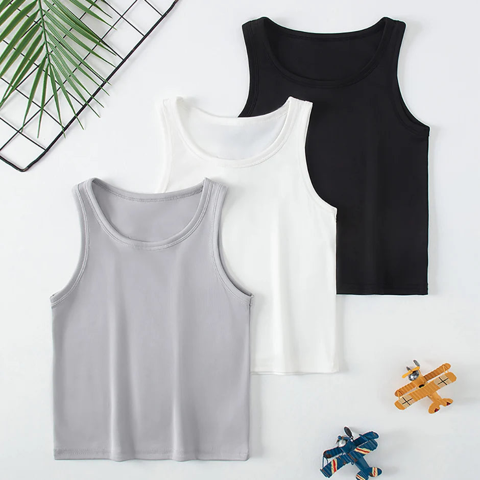 3-Pcs Children's Solid Color Classic Combination Vest Boy Casual Sports Bottoming Shirt Girl Soft And Comfortable Joker T-shirt