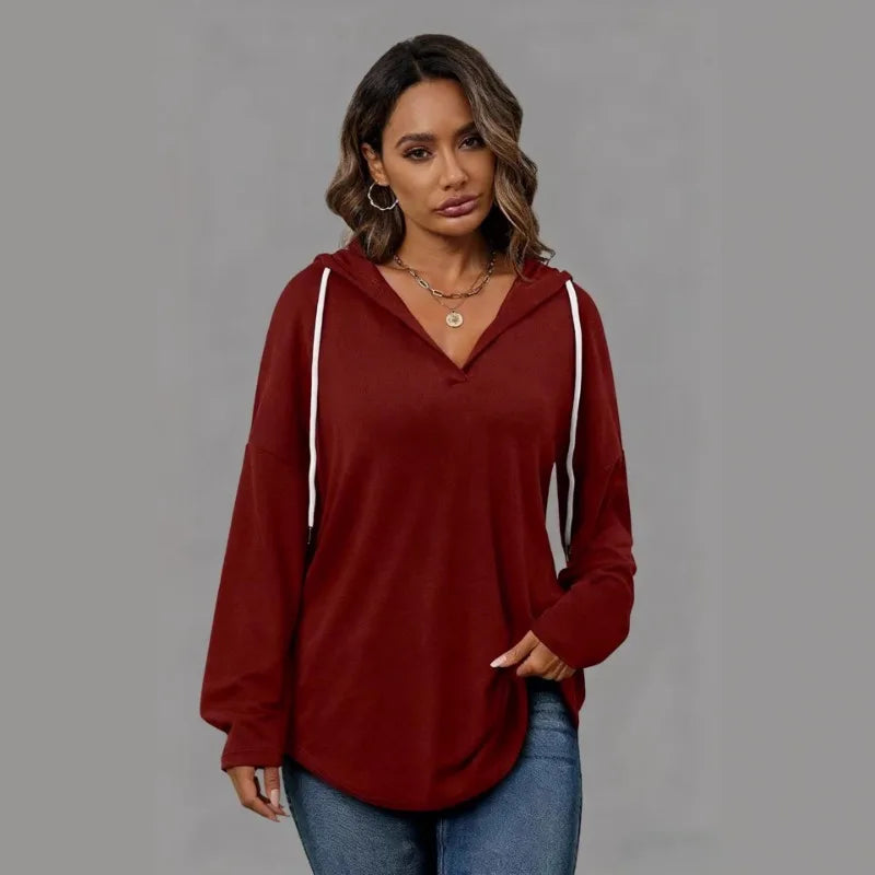 Women's Clothing European American Solid Color Drawstring Sweatshirts Loose Irregular Hoodies Top for Spring Autumn