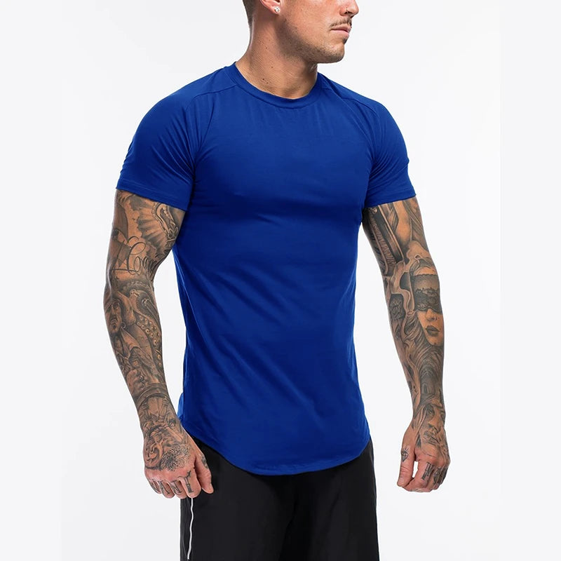Plain Clothing Fashion T Shirt Men Cotton Breathable Fitness Mens Short Sleeve T-shirt Gym Tshirt Summer Tight Tee Shirt Homme