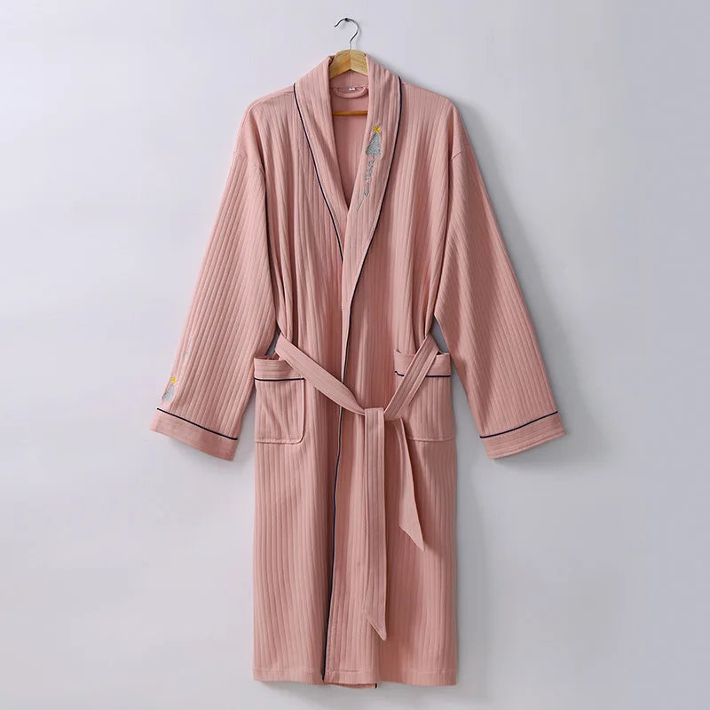 Pure Cotton Dressing Gown Women's Pajamas New Long Sleeve Autumn Winter Couple Robe Knit Sleepwear Woman Bathrobe Shower Robe