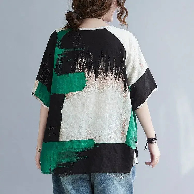 Women Clothing 2025 New Summer Clothing New Style Retro Loose Cotton Linen Short-sleeved T-shirt Top