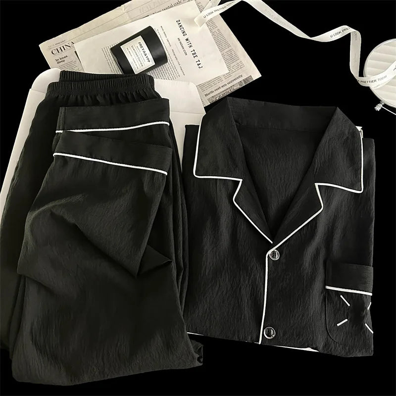 Men's Pajama Sets Casual Autumn Winter Sleepwear Long Sleeve Lapel Top Trousers Suit Male Home Wear Clothing Sleep Pijama Mujer