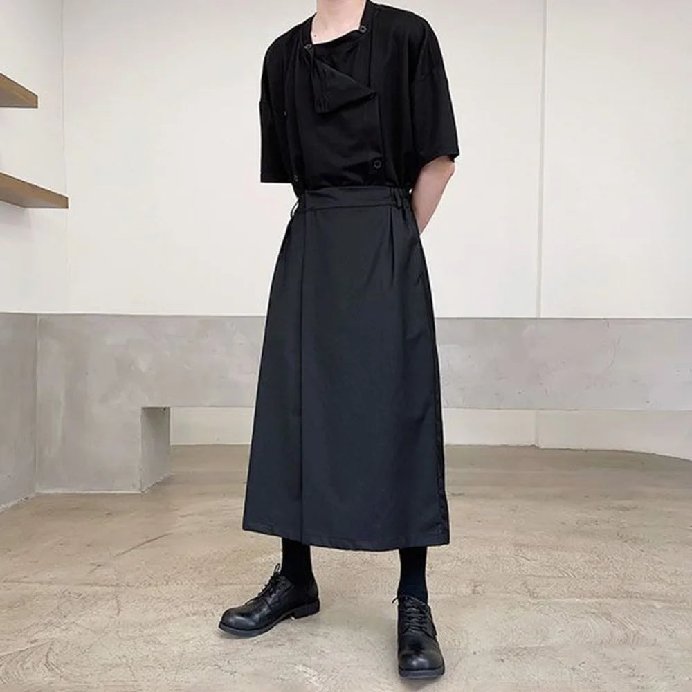 Mens Culottes Asymmetrical Double-Layer Casual Hakama Streetwear Fashion Outdoor Daily Youth Plain Wide-Leg Pants Men'S Clothing