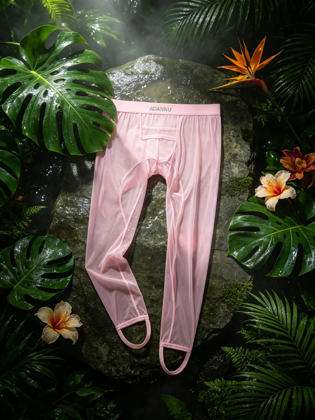 Mens Mesh Long Base Layer Pants Light Breathable Mesh Material Wide Elastic Waist Slim Fit Transparent Trousers Home Casual Men