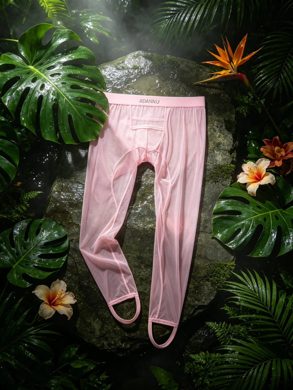 Mens Mesh Long Base Layer Pants Light Breathable Mesh Material Wide Elastic Waist Slim Fit Transparent Trousers Home Casual Men