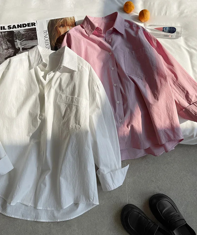 2026 Womens Tops And Blouses Fashion Pink White Shirts Blusas Roupa Women Spring Long Sleeve 100% Cotton Blouses Top Feminina