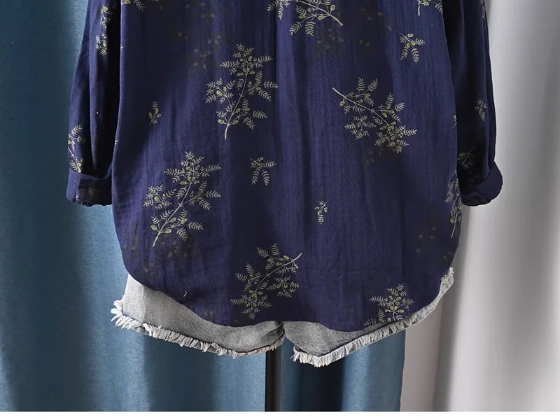 Middle Aged Women Clothing 100% Cotton Yarn Printed Shirts Long Sleeve Blouses for Women Spring Vintage Clothing