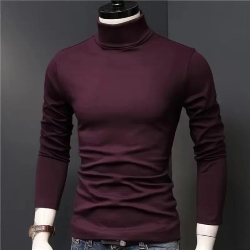 Men's Autumn and Winter Clothing, Warm High Neck T-Shirt, Slim Fit, Fashionable, High Stretch Long Sleeved Casual Breathable Pul