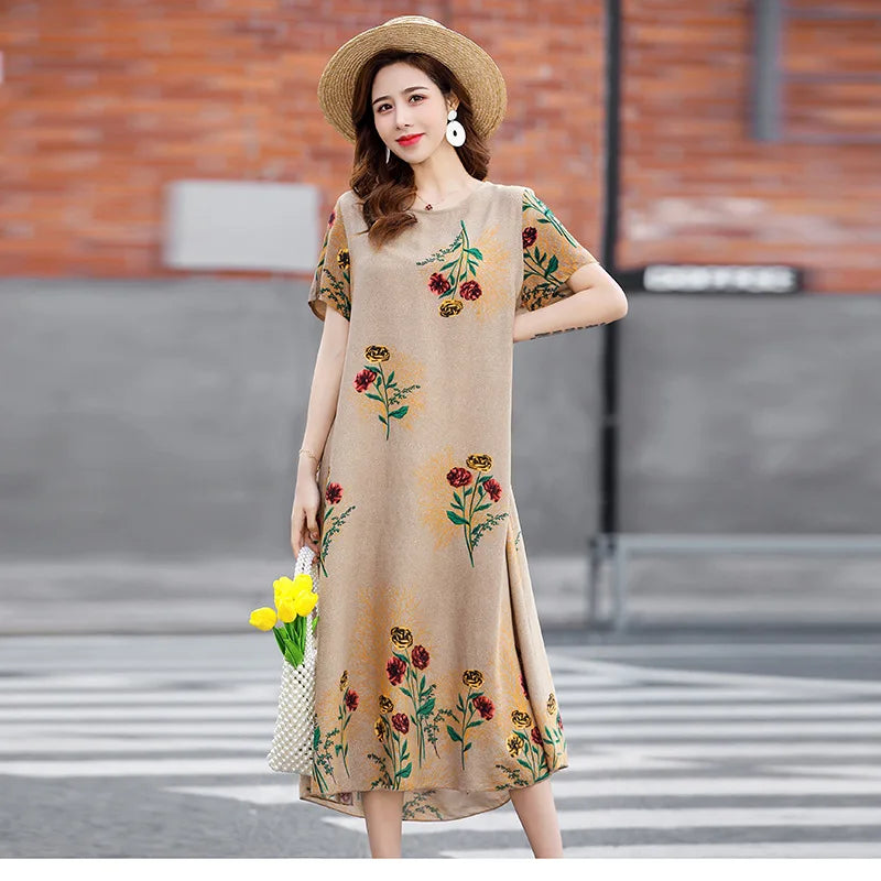 New Summer Home Clothing For Middle-aged Mothers Short Sleeve Sleepwear Dress Cotton Rayon Long Nightdress Women Nightgowns 5XL