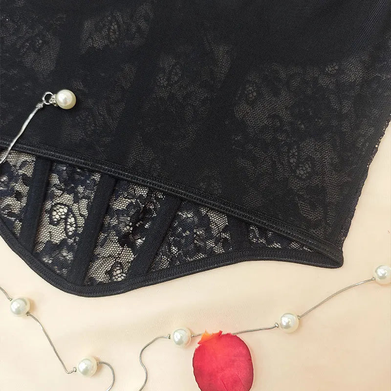 Women Sexy Lace Top See Through Corset Tank Elegant Ladies Sheer Camis Push Up Off Shoulder Vest Outfit