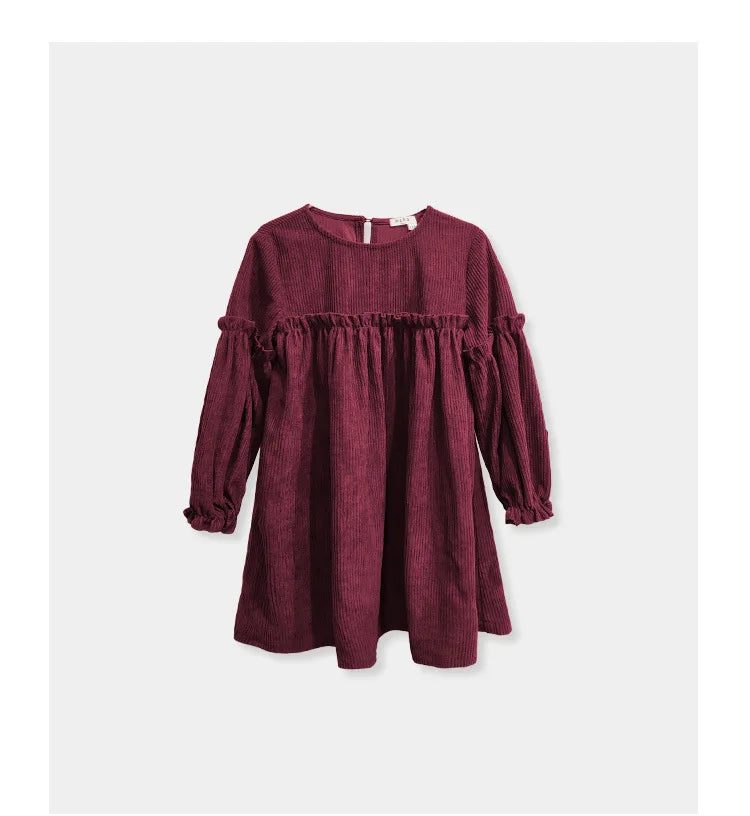 Children Clothing 2025 Autumn and Winter New Corduroy Long Sleeved Girls Baby Round Neck Lace Sleeves Cute Dress