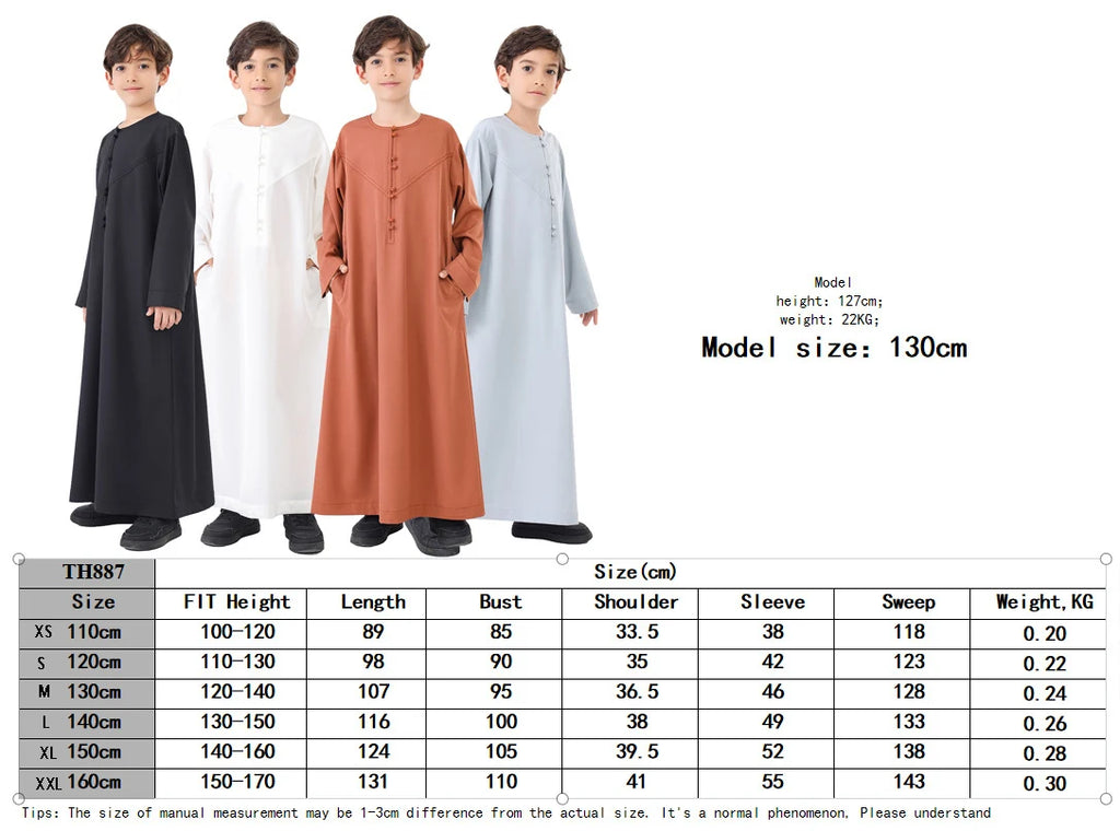 Children Robe Long Sleeve Teenager Muslim Clothing Boys Kaftan Islamic Middle East Arab Jubba Thobe Eid Djellaba Ramadan Abayas
